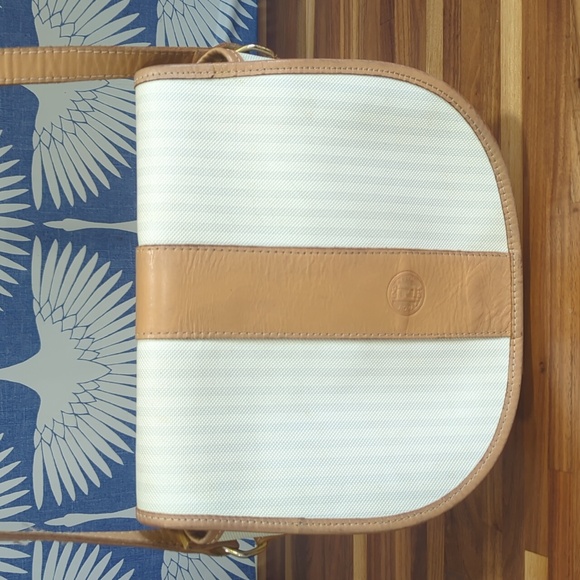 Vintage Fendi crossbody cream and grey striped purse with tan leather ac… - Picture 1 of 17